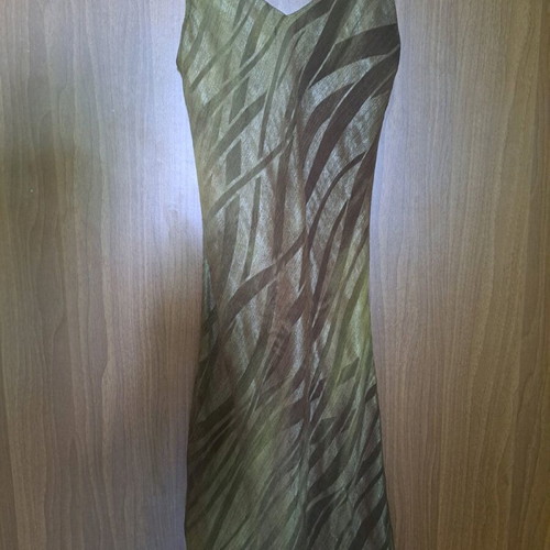 Veloudakis used silk asymmetric dress brown-gold, size S