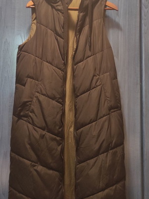 Zara long women's reversible puffer vest like new, black and khaki