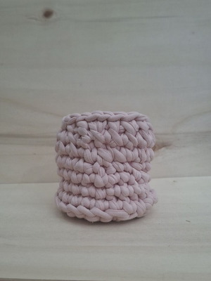 Pink knitted handmade pencil holder