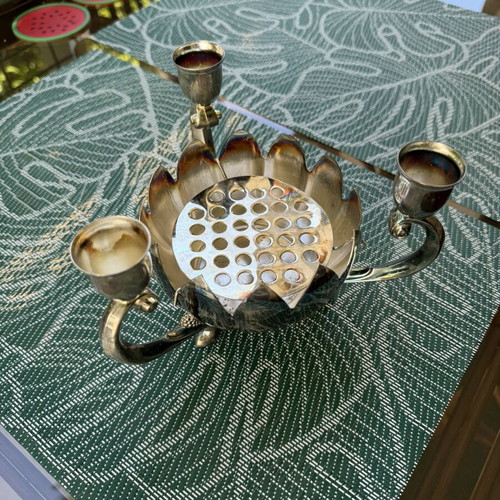 Silver decorative 3-candle holder with flower grate, queen Victoria-Regency Collection, new