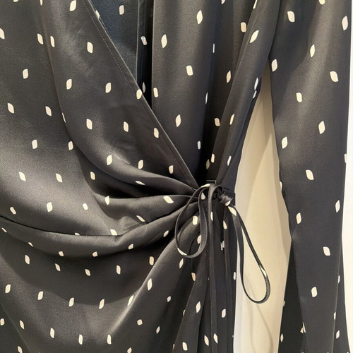 H&M wrap satin dress dark navy polkadot like new, sizes S and M
