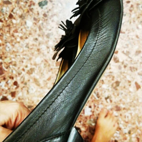 VENERE leather peep-toe ballerinas with embossed flower size 36