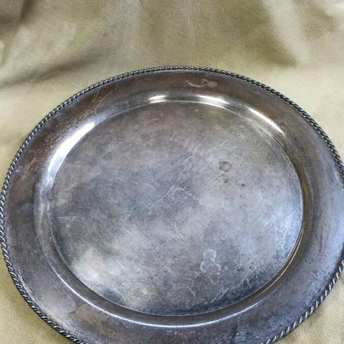 Bronze coffee set used, 5 cups with 5 saucers, silver-plated tray