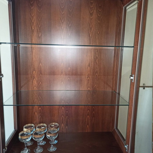 Showcase cabinet like new, MDF with beech wood details, 102x200x50cm