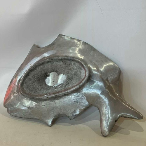 Vintage metal fish-shaped tray used, 30x25 cm