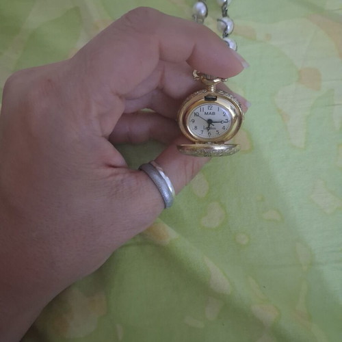MAB London vintage pendant watch with long pearl necklace