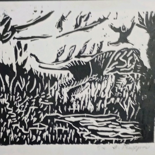 Linoleum woodcut like new signed by Andreas Georgiou