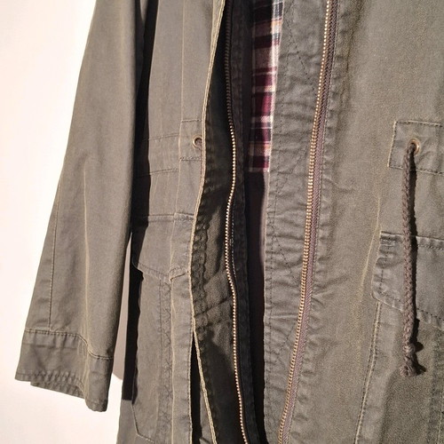 Khaki coat like new, leatherette and cotton