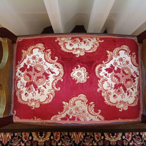 Vintage neoclassical stool used with wooden frame and red fabric upholstery