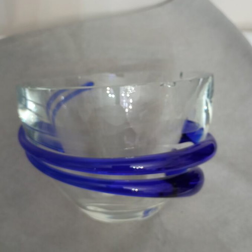 Glass vase with blue decoration