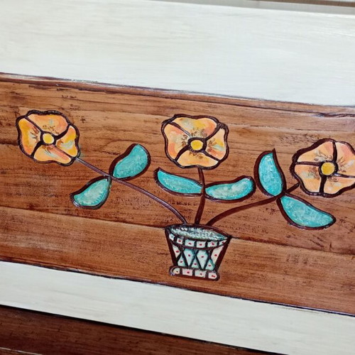 Wooden vintage bench with storage