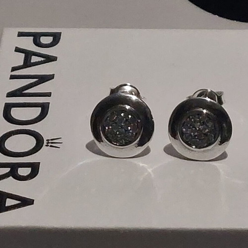 Pandora earrings new round design with white zirconia