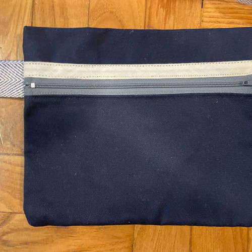 Handmade canvas waist bag like new, blue with gray zipper