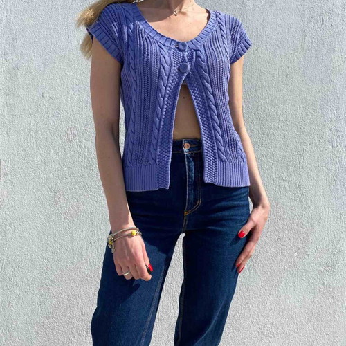 Knitted Benetton cardigan size L purple like new