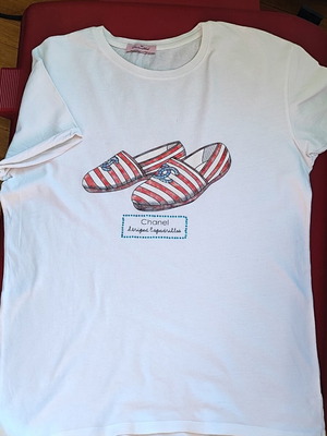 Λευκό T-shirt με σχέδιο Chanel Striped Espadrilles μεταχειρισμένο