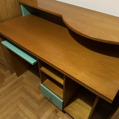 Wooden classic desk used with raised shelf and drawers