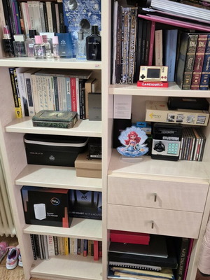 Βιβλιοθήκη Neoset σαν καινούργιο, ανοιχτό ξύλο, με συρτάρια 100x160x35