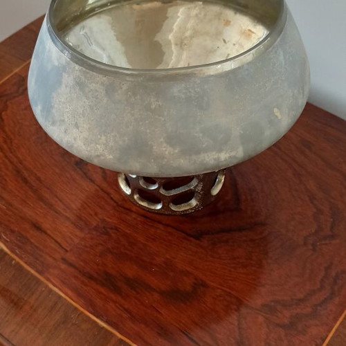 Vintage decorative glass bowl with metal base like new