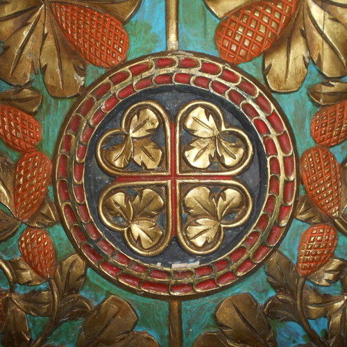 Woodcarving ecclesiastical used with excellent composition and colors 52x45 cm
