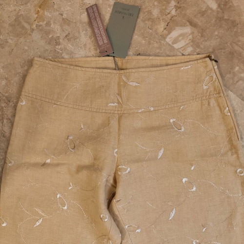 Trussardi embroidered pants new, beige and yellow, size M