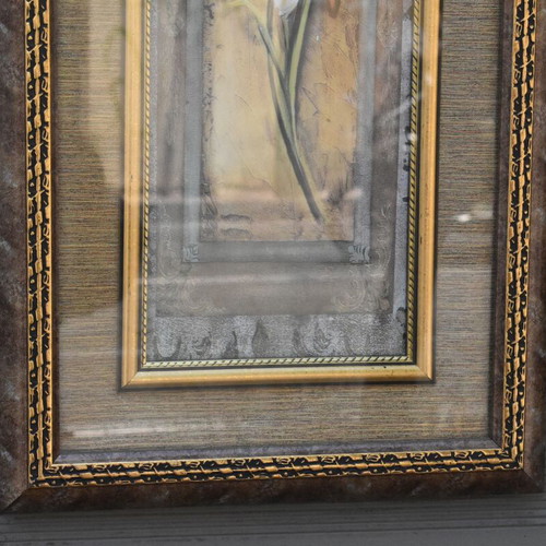 Decorative paintings with lily pair in wooden frame and glass used