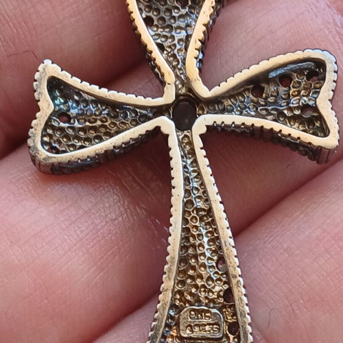 925 silver cross pendant gold plated 9k with emerald and old cut diamonds