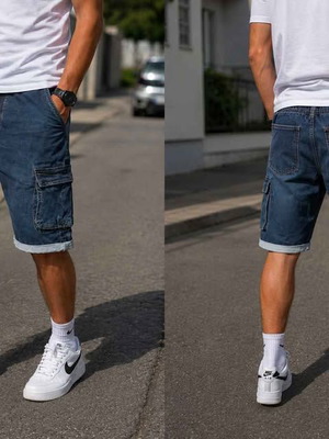 Men's denim cargo bermuda shorts with elastic waist new, blue