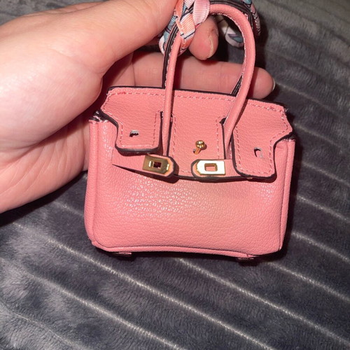 Decorative keychain bag and case for earphones or cards new pink