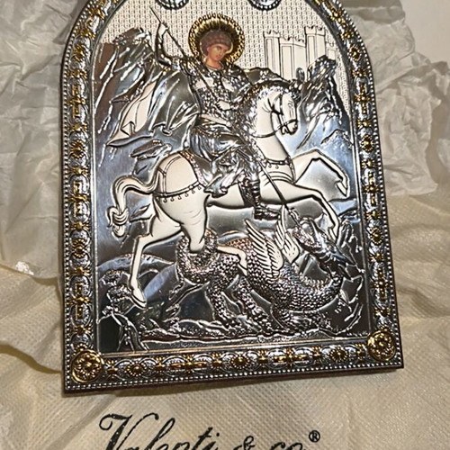 Silver Icon Saint George 925 on Handmade Wood New