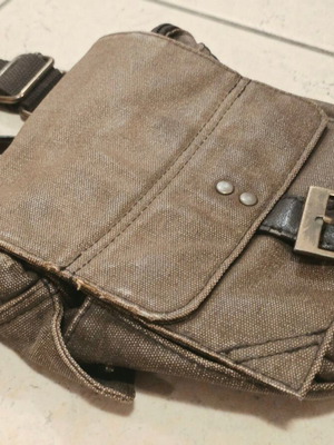 Τσαντάκι αντρικό canvas vintage messenger, μπεζ καφέ
