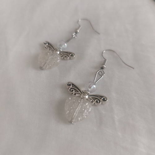 Little Angels #2 Necklace and Earrings Set with Clear Crystal, New