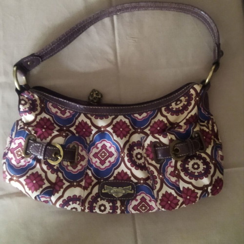 Kathy Van Zeeland vintage handbag, multicolor fabric with metal details