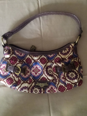 Kathy Van Zeeland vintage handbag, multicolor fabric with metal details