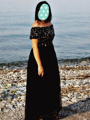 Dress with sequins and tulle size 40 (L) like new, black