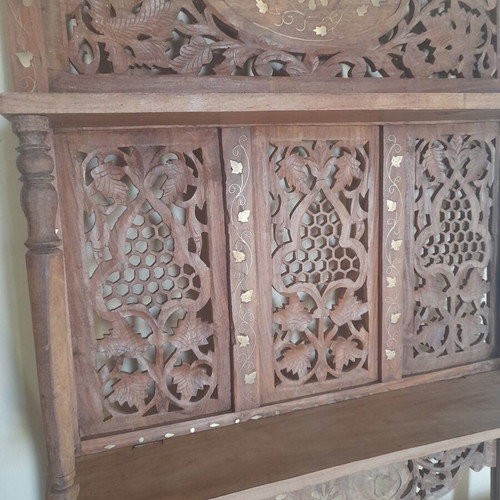 Antik Anglo-Indian Folding Wall Shelf 72x50cm Rosewood and Brass used