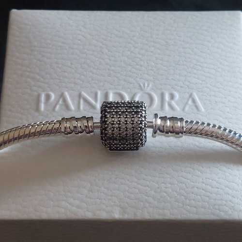Pandora bracelet size 18 cm with pave stone clasp, silver