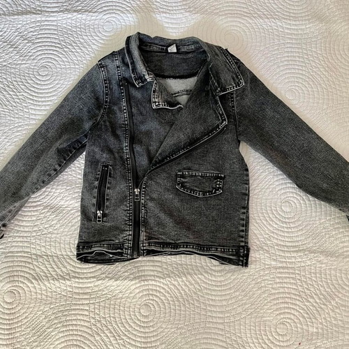Denim Moto Jacket for Kids 6-7 Years Like New, Gray