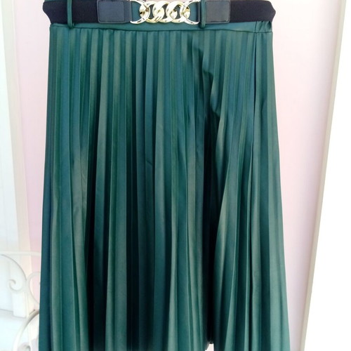 Women's pleated skirt with leather texture new, elastic waist, medium-large