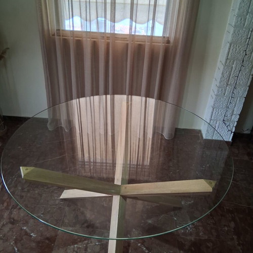 Dining table Φ120 glass and natural oak new