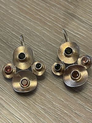 Silver 925 earrings with semi-precious stones used, 4.2 cm