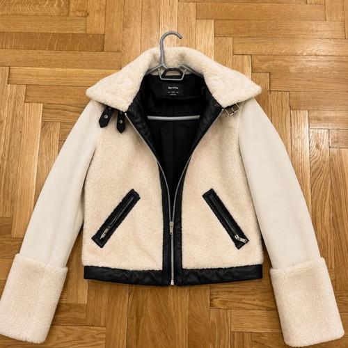 Bershka beige jacket with faux fur, size S