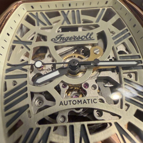 Ingersoll Tonneau Automatic Skeleton 43mm brand new, gold