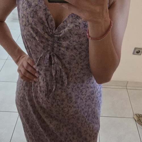 Lilac maxi dress with floral print and thin straps, size M