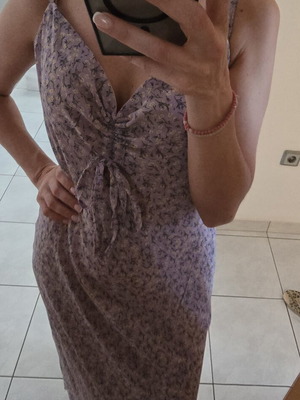 Lilac maxi dress with floral print and thin straps, size M