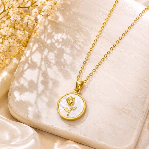 Women's round pendant necklace with gold-plated rose new