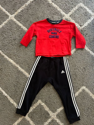 Zara και Adidas σετ με μπλούζα με στάμπα και ριγέ παντελόνι, 92 εκ. και 3-4 ετών