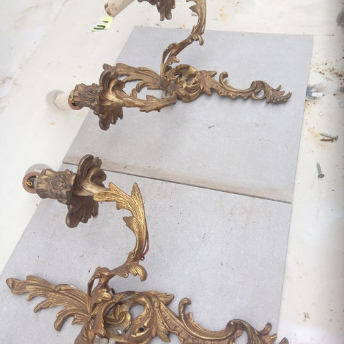 Brass wall light used, very old heavy, set of 2 pieces