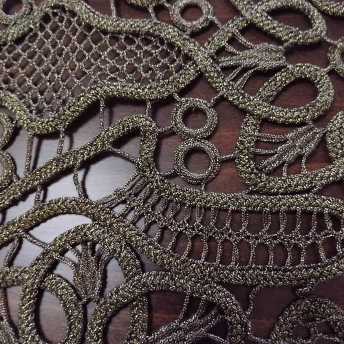 Handmade table runner with beads and lace
