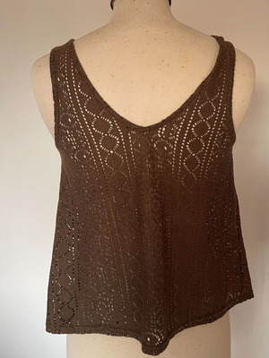 Crochet Style Tank Top, Chocolate Brown, V-neck