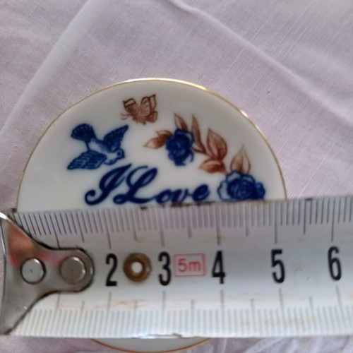 Vintage porcelain miniature set cup and saucer I Love You with gold trim like new